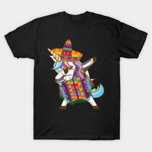 Mexican Dabbing Unicorn Cinco De Mayo Poncho Sombrero T-Shirt